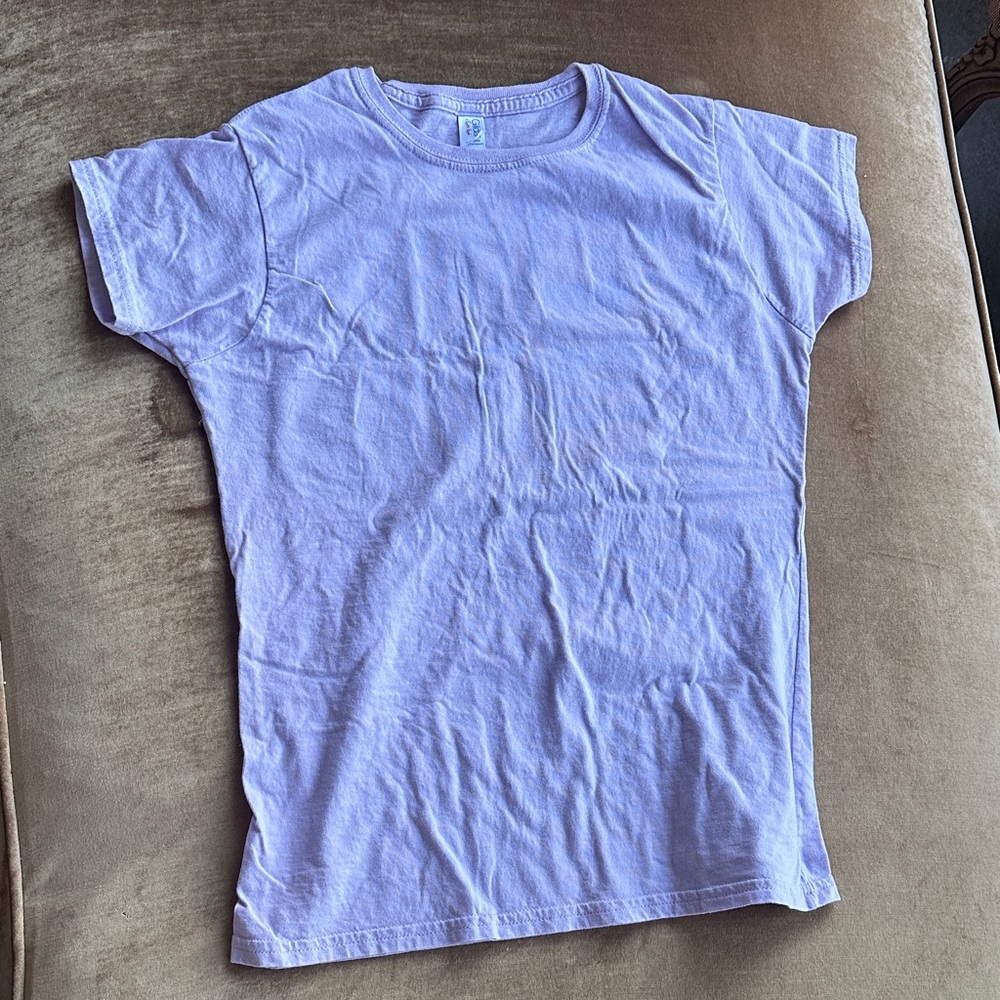 Lovely Pastel Lilac cotton Teeshirt 17” PTP Short Sl. Cotton Print back Fashion